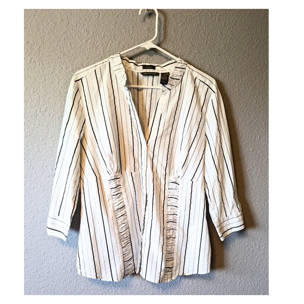 Hillard & Hanson White Blouse with Black And Silver Vertical Stripes XL - Picture 9 of 9